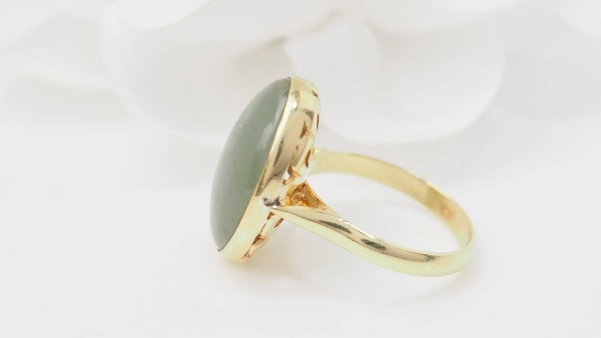 Bague Vintage En Or Jaune Et Cabochon De Jade -photo-1