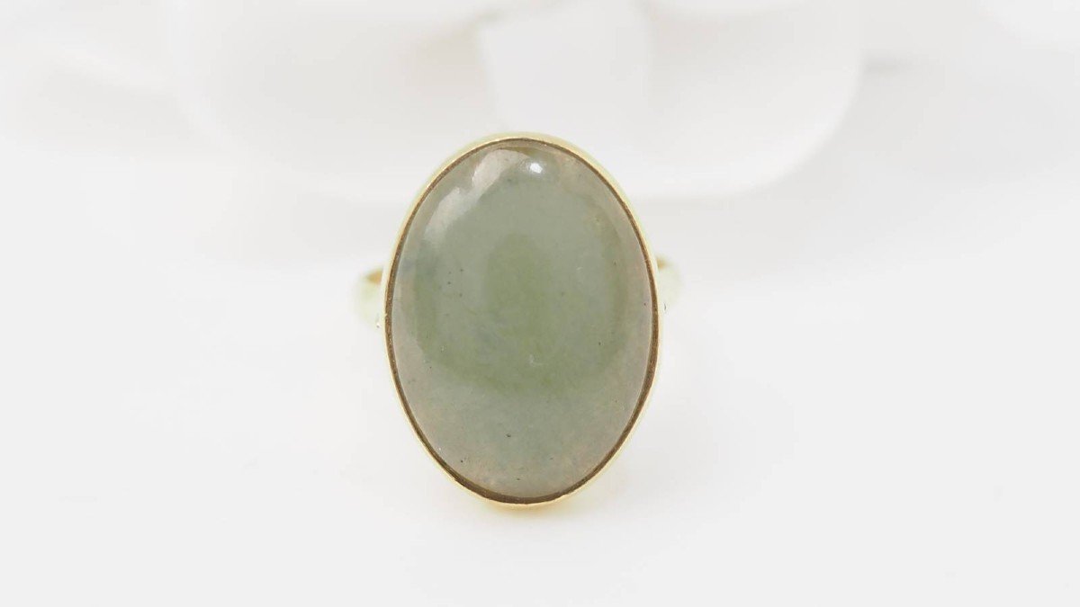 Bague Vintage En Or Jaune Et Cabochon De Jade -photo-3