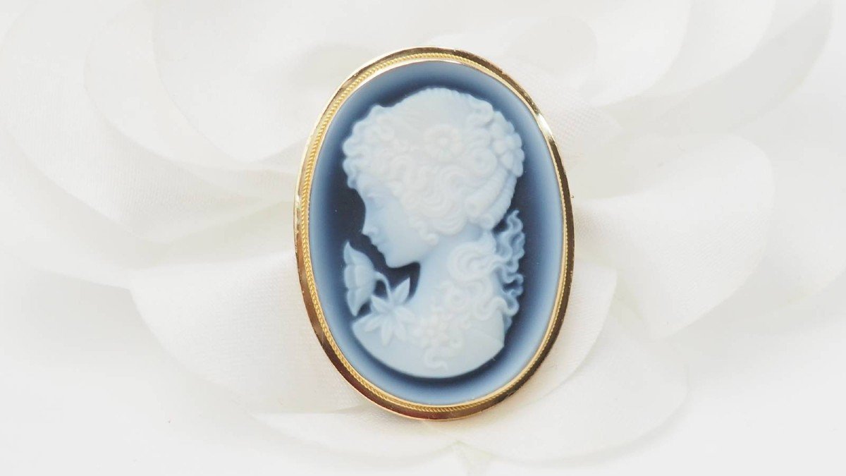 Yellow Gold Cameo And Onyx Brooch Pendant -photo-3