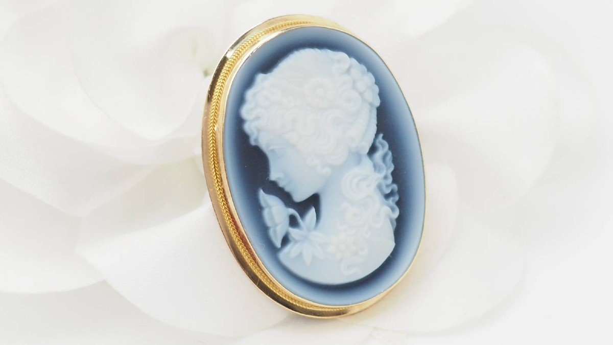 Yellow Gold Cameo And Onyx Brooch Pendant -photo-1