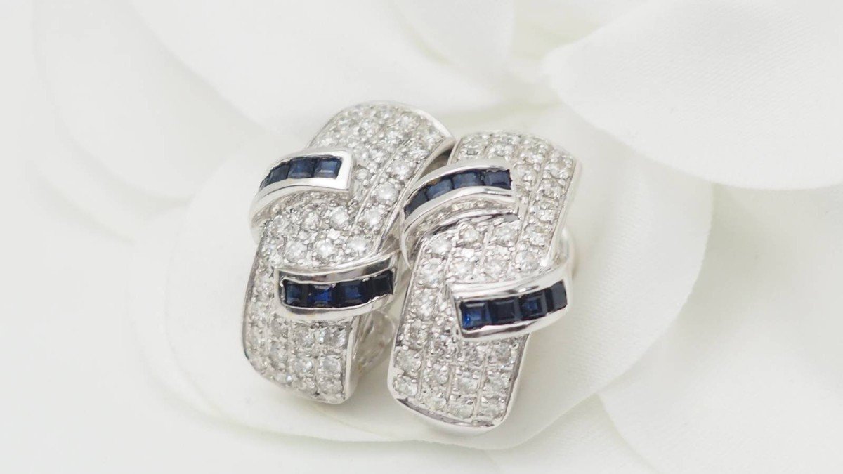 Earrings In White Gold, Sapphires And Diamonds -photo-4