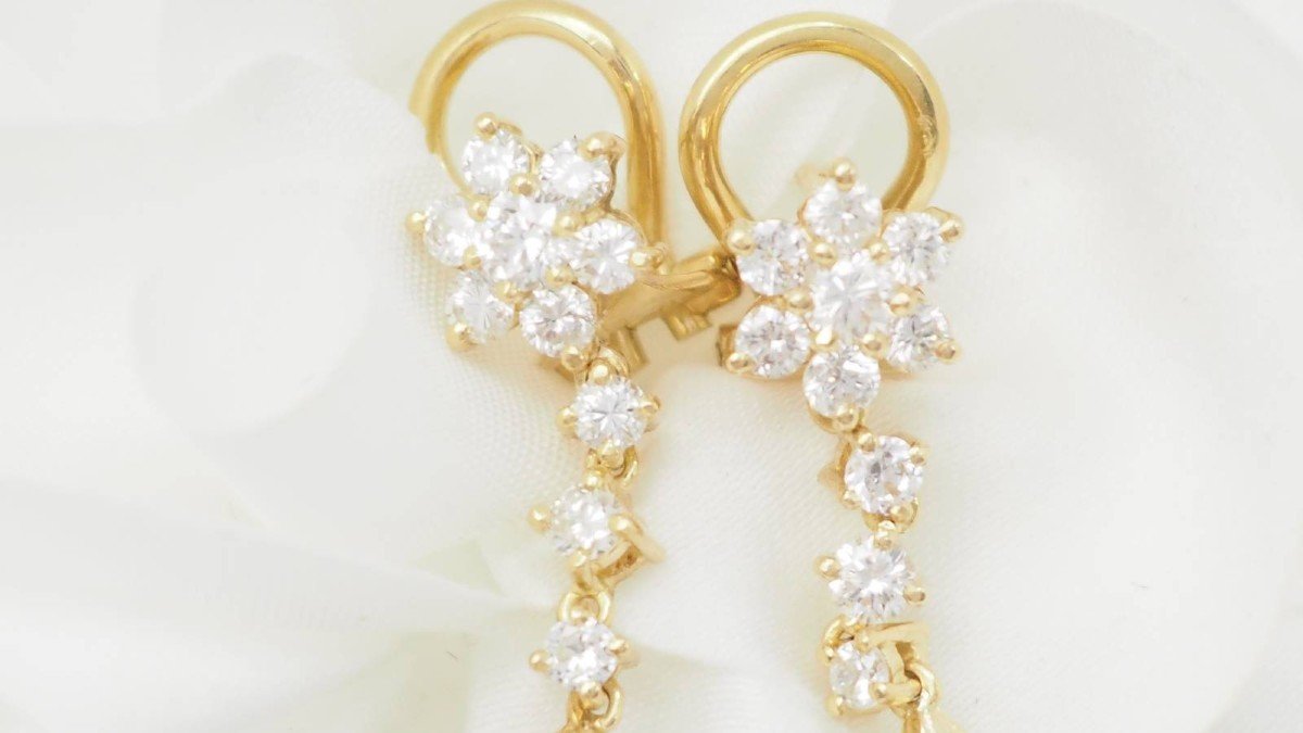 Boucles d'Oreilles En Or Jaune, Diamants Et Perles De Tahiti-photo-2