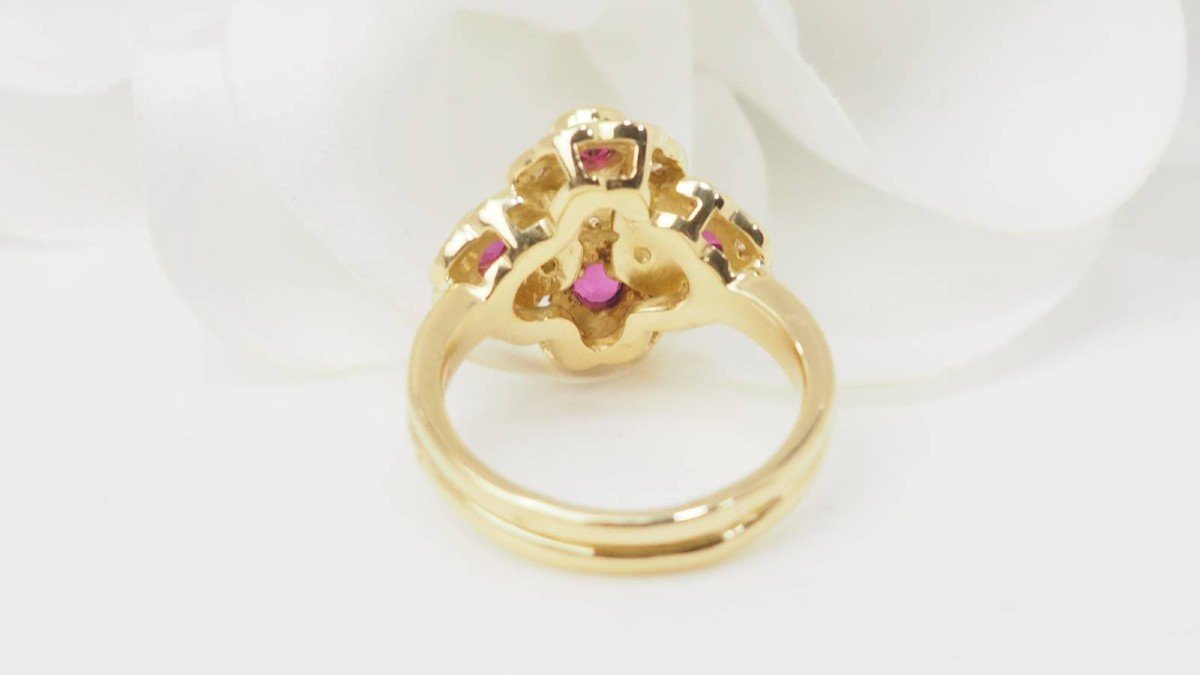 Bague Marguerite En Or Jaune, Rubis Et Diamants-photo-2