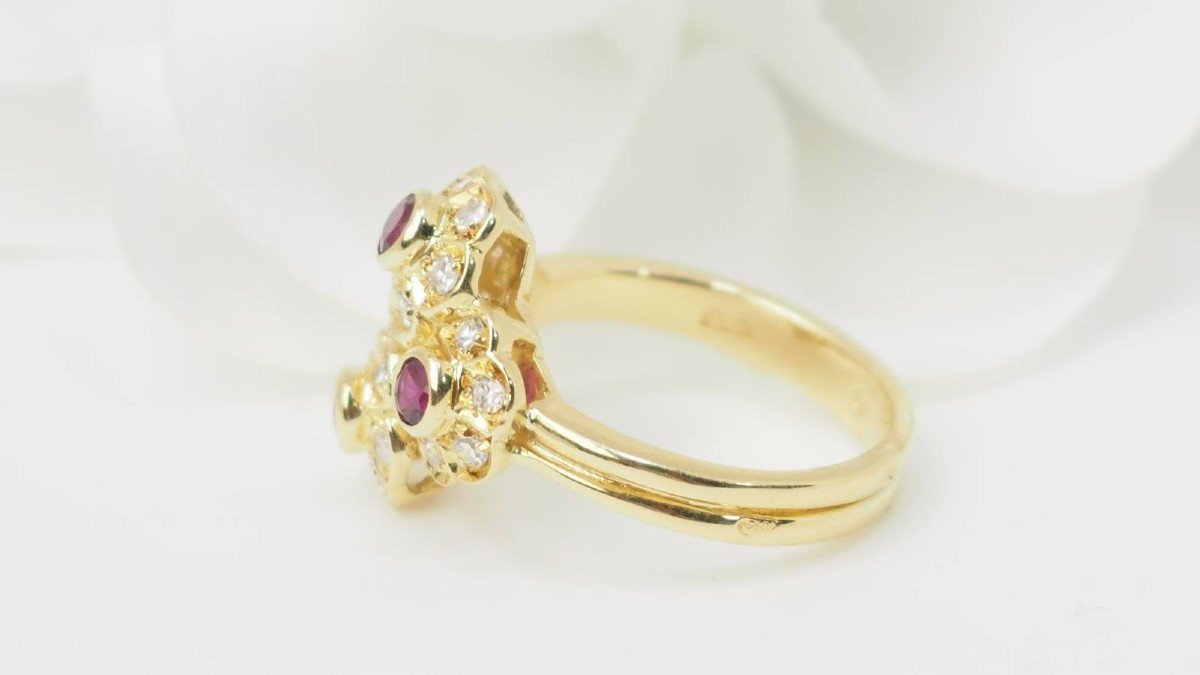 Bague Marguerite En Or Jaune, Rubis Et Diamants-photo-3