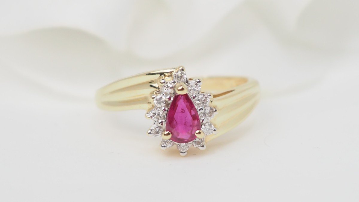 Bague En Or Jaune, Rubis Et Diamants -photo-4