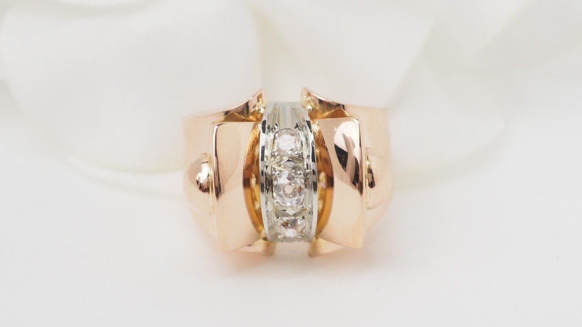 Tank Ring In Rose Gold And Diamonds