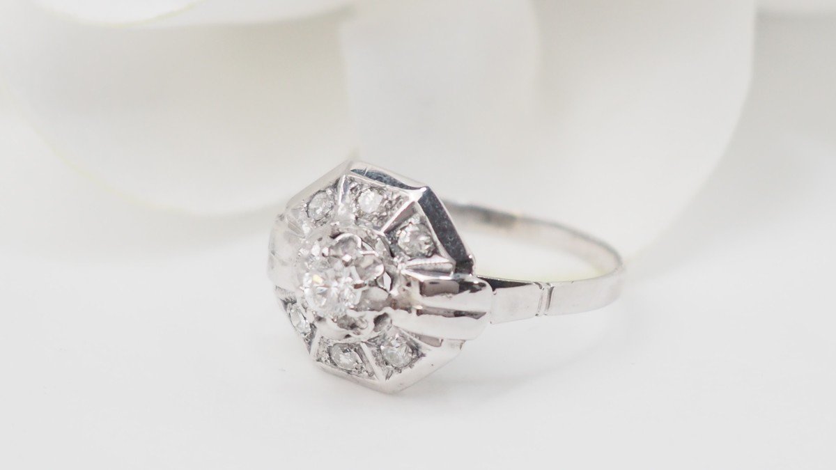 Bague Octogonale En Or Blanc Et Diamants-photo-3