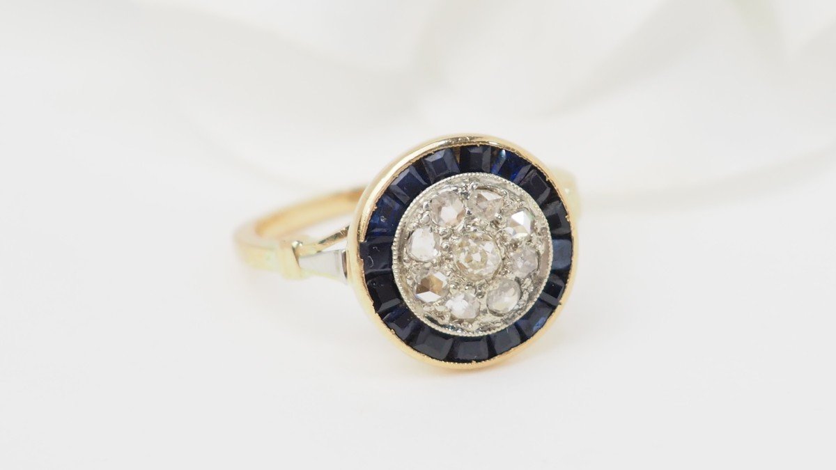 Antique Ring In Yellow Gold, Diamonds And Sapphires -photo-3