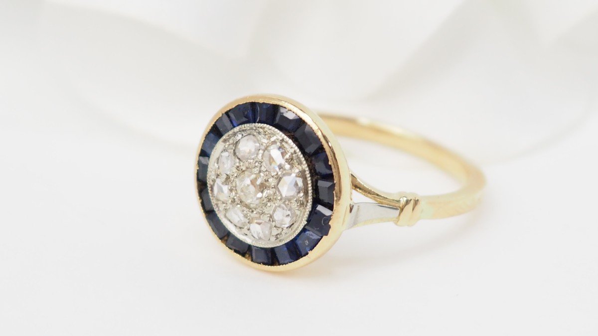 Antique Ring In Yellow Gold, Diamonds And Sapphires -photo-4