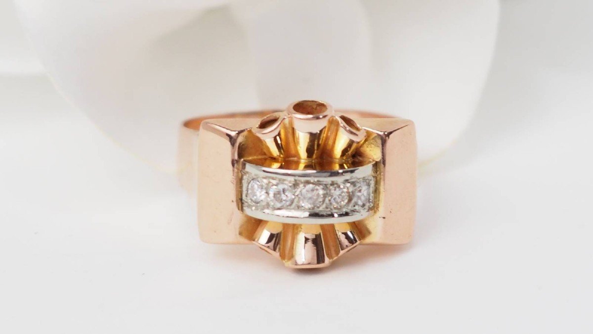 Tank Ring In Rose Gold And Diamonds