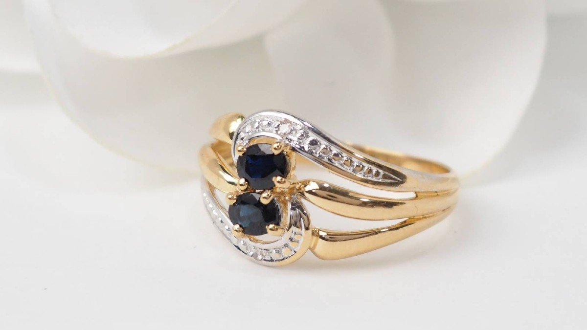 Vintage Ring In Yellow And White Gold, Sapphires And Brilliants-photo-2