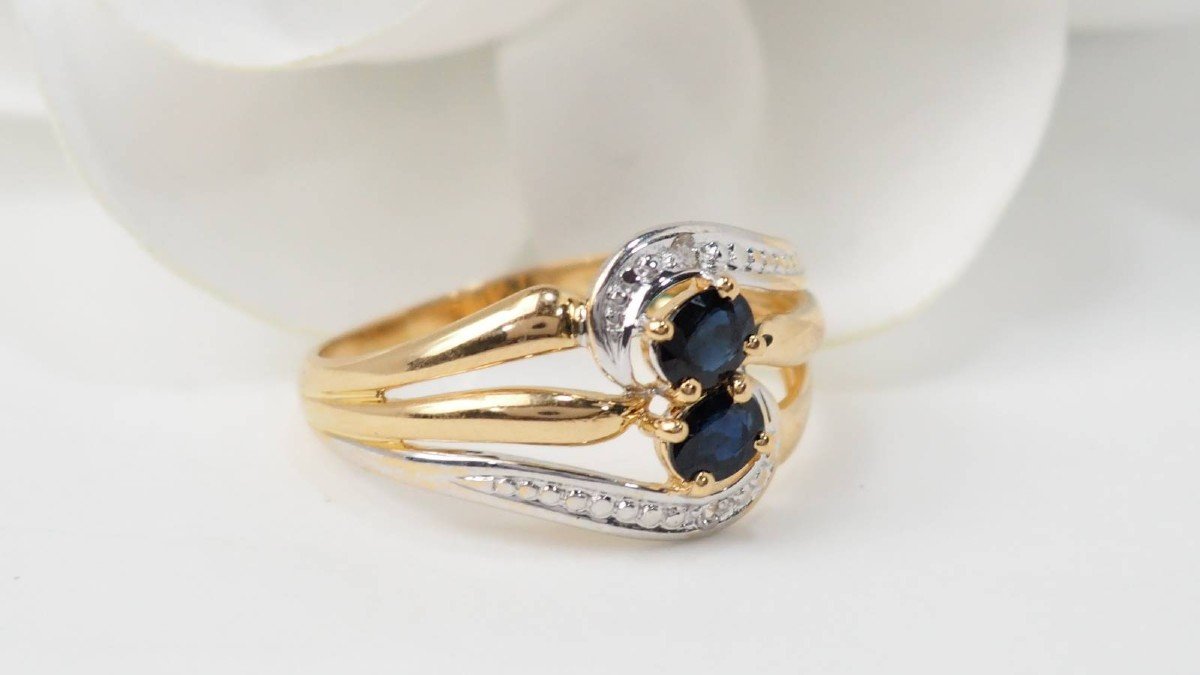 Vintage Ring In Yellow And White Gold, Sapphires And Brilliants-photo-3