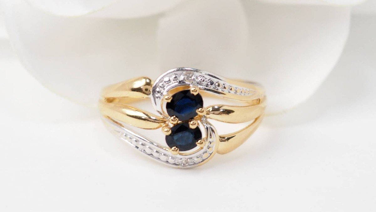 Vintage Ring In Yellow And White Gold, Sapphires And Brilliants-photo-2