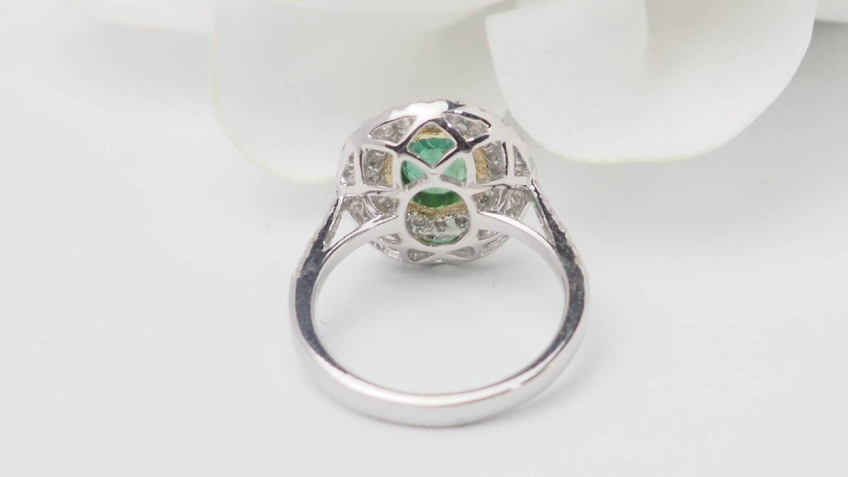 Two-tone Gold Entourage Ring, Oval Emerald And Diamonds-photo-2