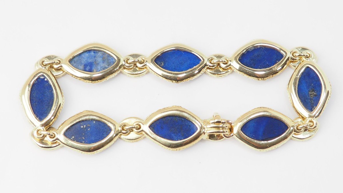 Bracelet Vintage En Or Jaune, Lapis Lazuli Et Diamants -photo-1