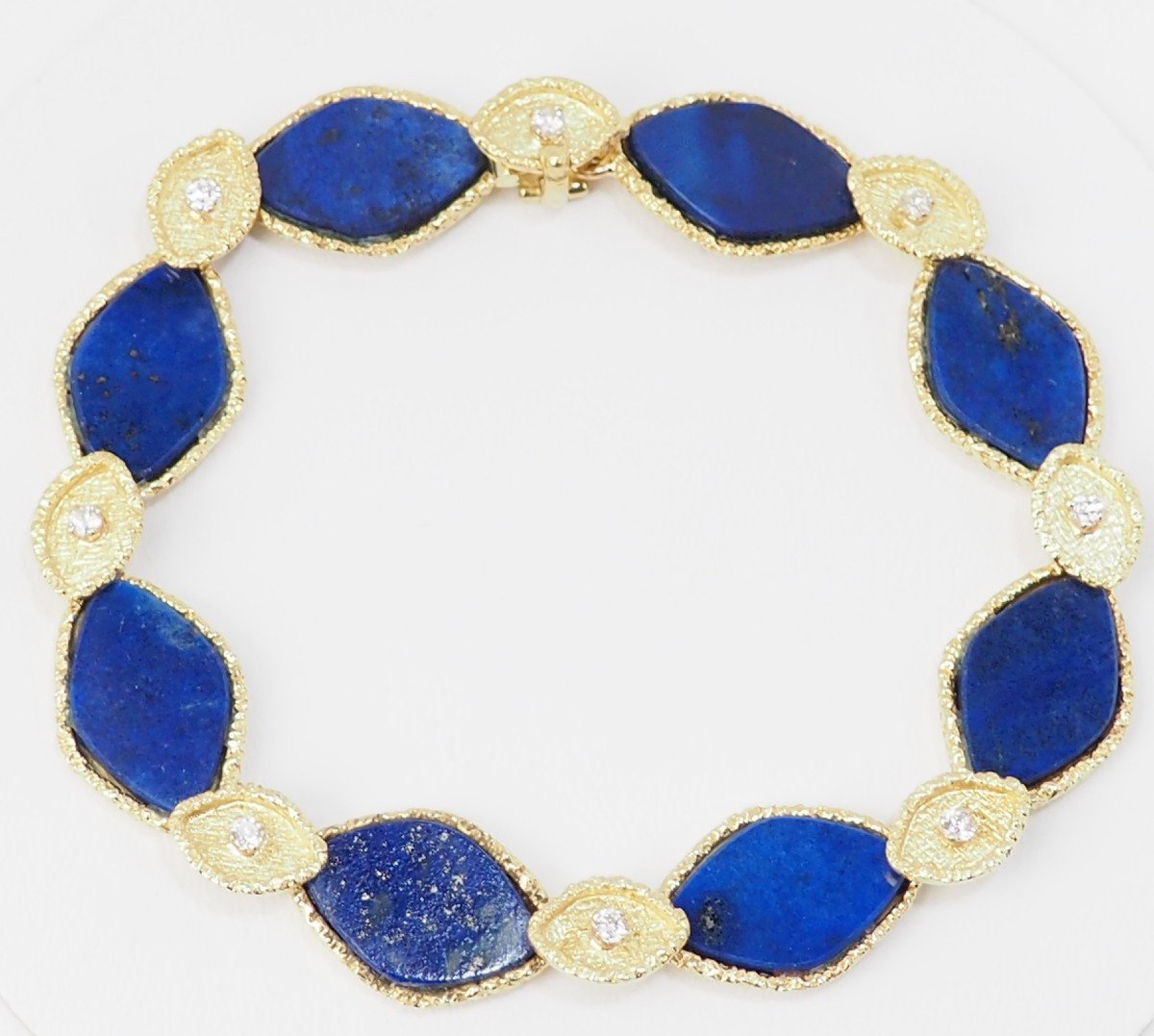 Bracelet Vintage En Or Jaune, Lapis Lazuli Et Diamants -photo-2