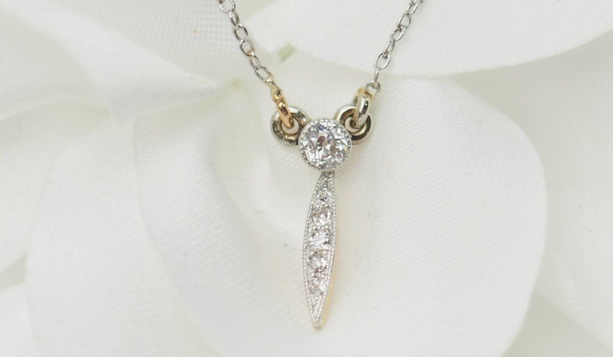 Art Nouveau Necklace In Platinum Gold And Diamonds -photo-3