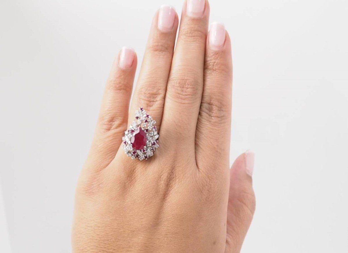 White Gold, Ruby And Diamond Cocktail Ring-photo-2