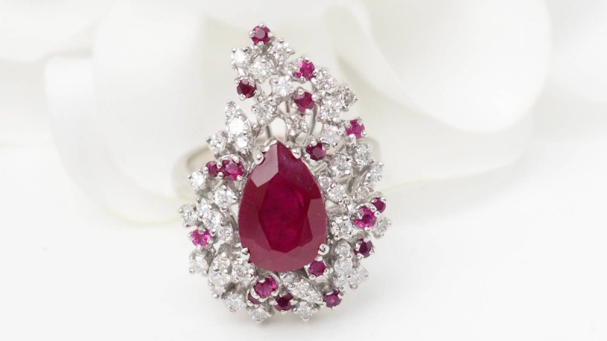 White Gold, Ruby And Diamond Cocktail Ring-photo-3