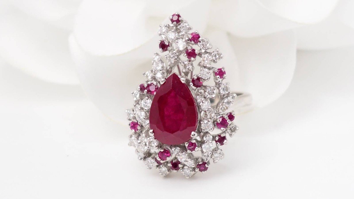 White Gold, Ruby And Diamond Cocktail Ring-photo-4