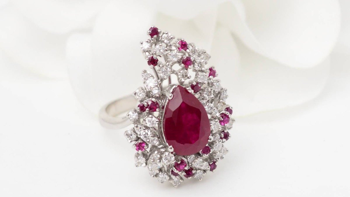 White Gold, Ruby And Diamond Cocktail Ring-photo-1