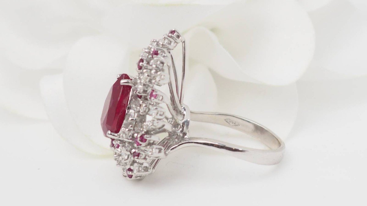 White Gold, Ruby And Diamond Cocktail Ring-photo-3