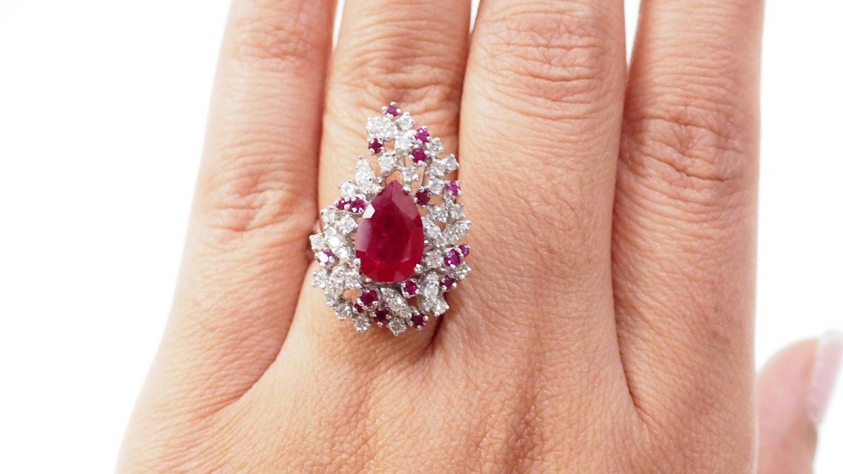 White Gold, Ruby And Diamond Cocktail Ring-photo-4