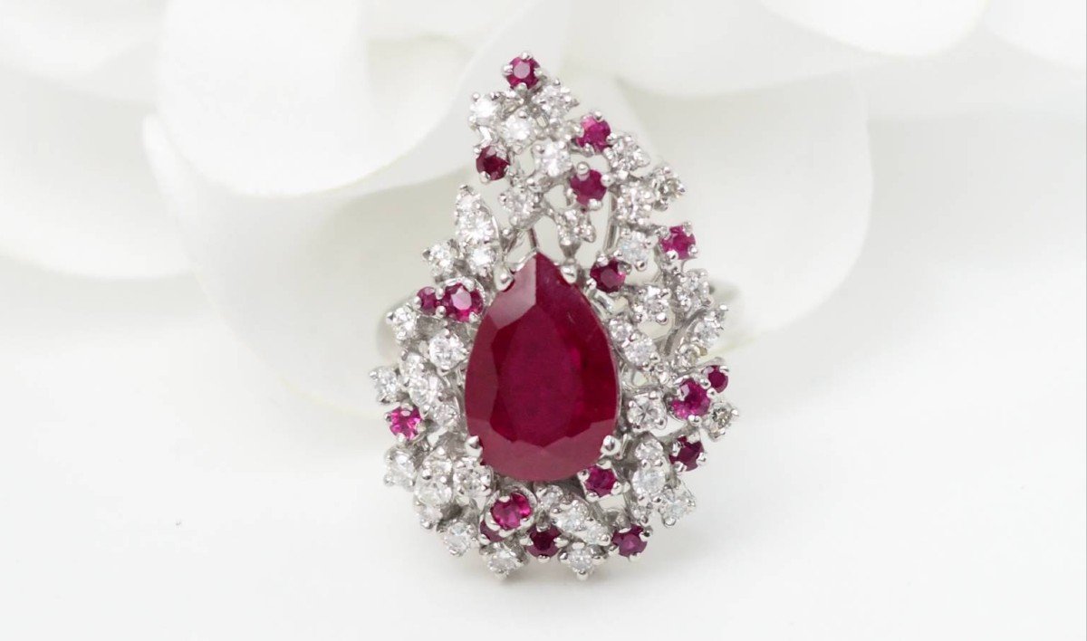 White Gold, Ruby And Diamond Cocktail Ring