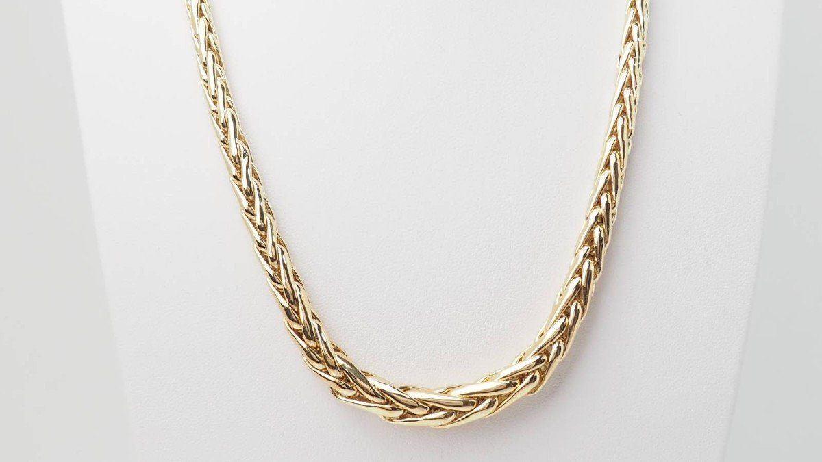 Yellow Gold Palmier Mesh Necklace -photo-4