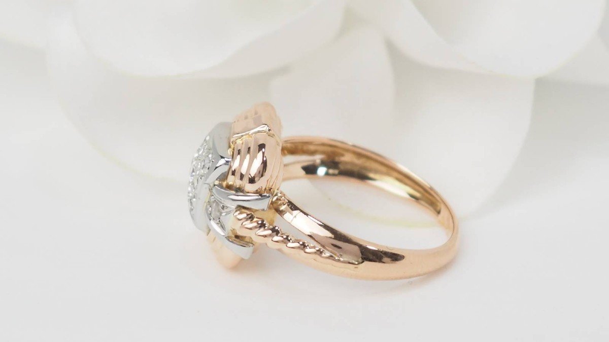 Tank Ring In Yellow Gold And Diamonds-photo-2