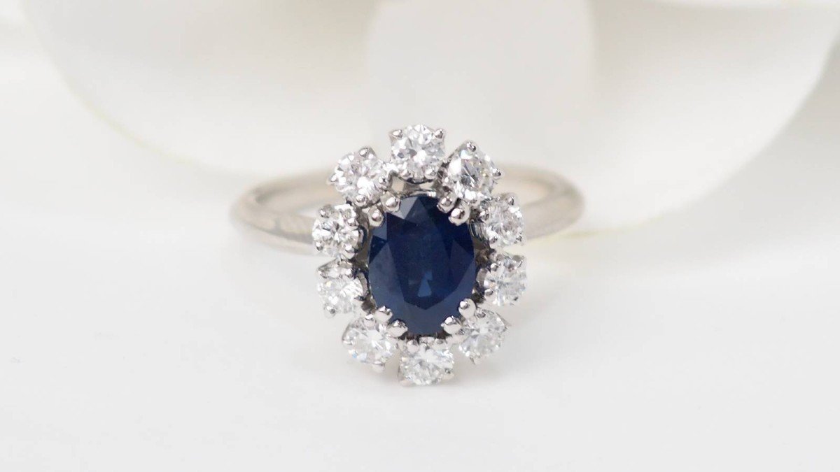 Marguerite Ring In White Gold, Sapphire And Diamonds-photo-4