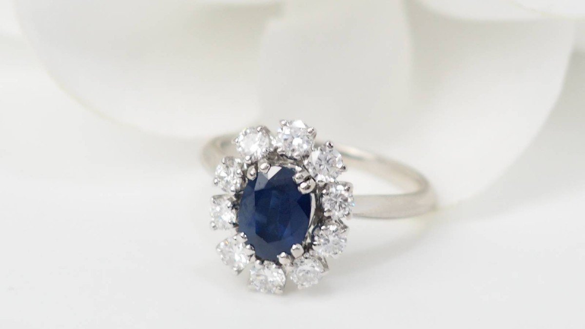 Marguerite Ring In White Gold, Sapphire And Diamonds-photo-1