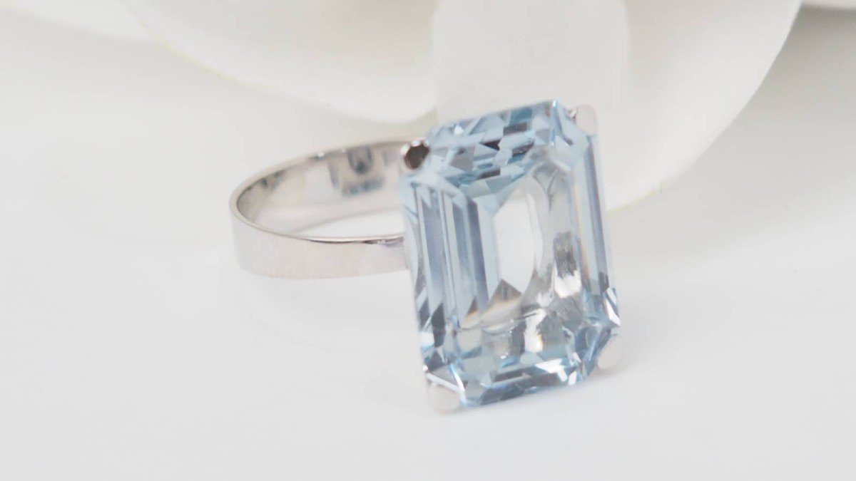 Bague Vintage En Or Blanc Et Aigue Marine-photo-4