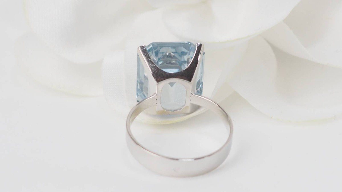 Bague Vintage En Or Blanc Et Aigue Marine-photo-2