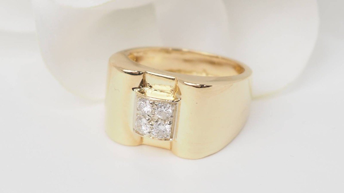 Bague Tank En Or Jaune Et Diamants-photo-3