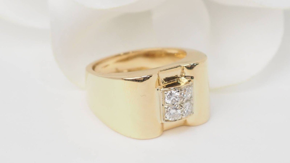 Bague Tank En Or Jaune Et Diamants-photo-4