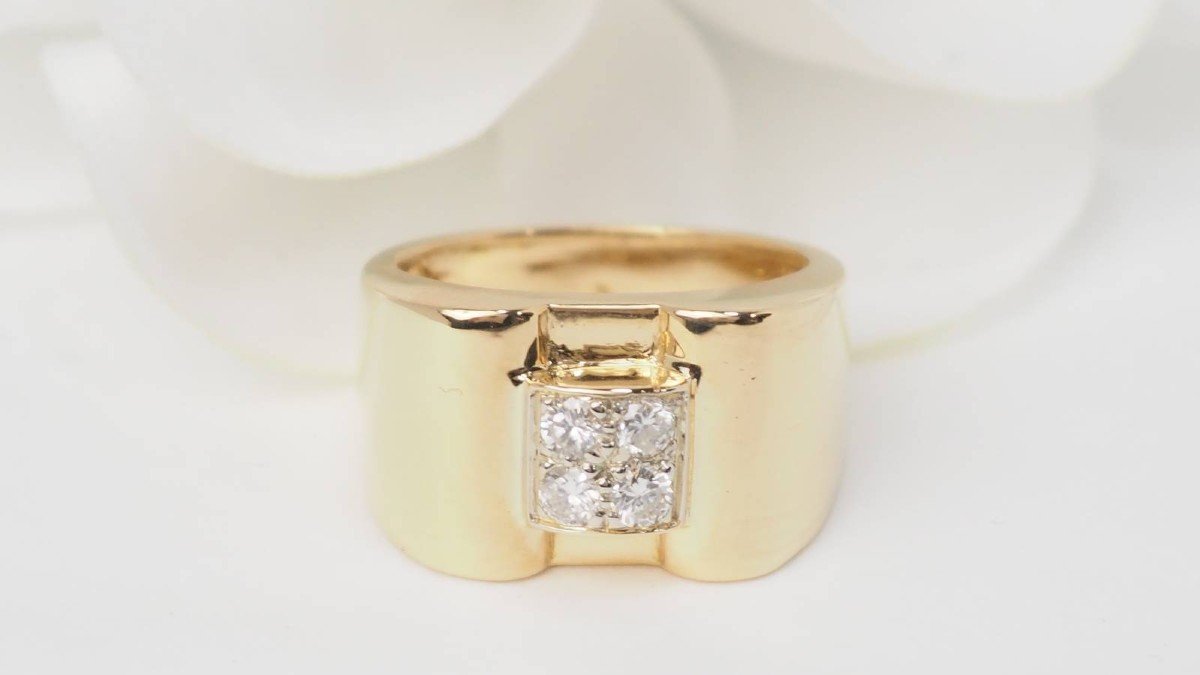 Bague Tank En Or Jaune Et Diamants-photo-3