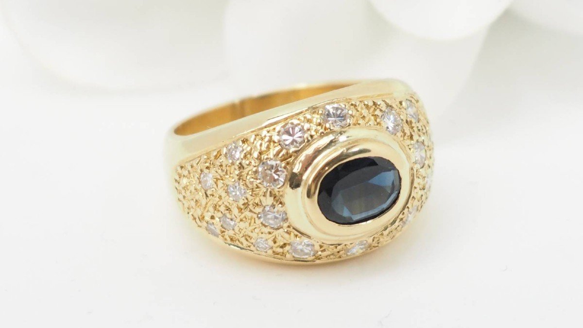 Yellow Gold, Sapphire And Diamond Bangle Ring -photo-3