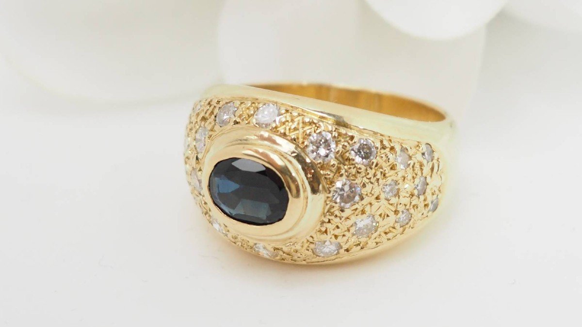 Yellow Gold, Sapphire And Diamond Bangle Ring -photo-4