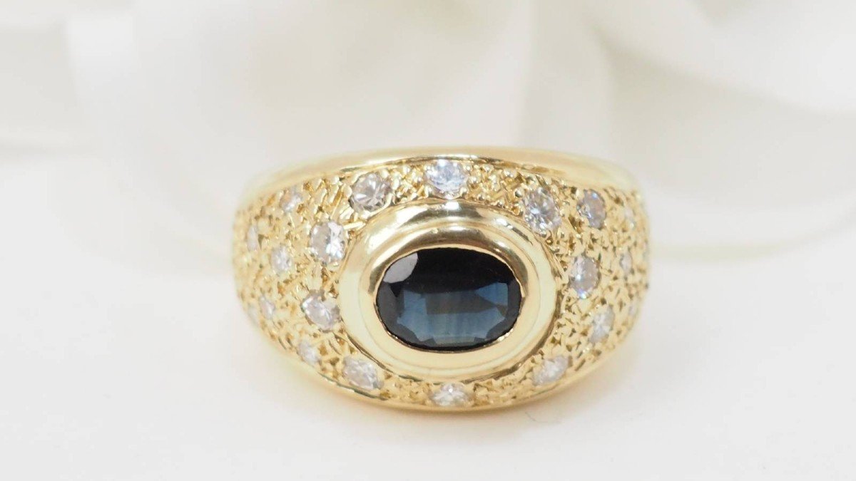 Yellow Gold, Sapphire And Diamond Bangle Ring -photo-1