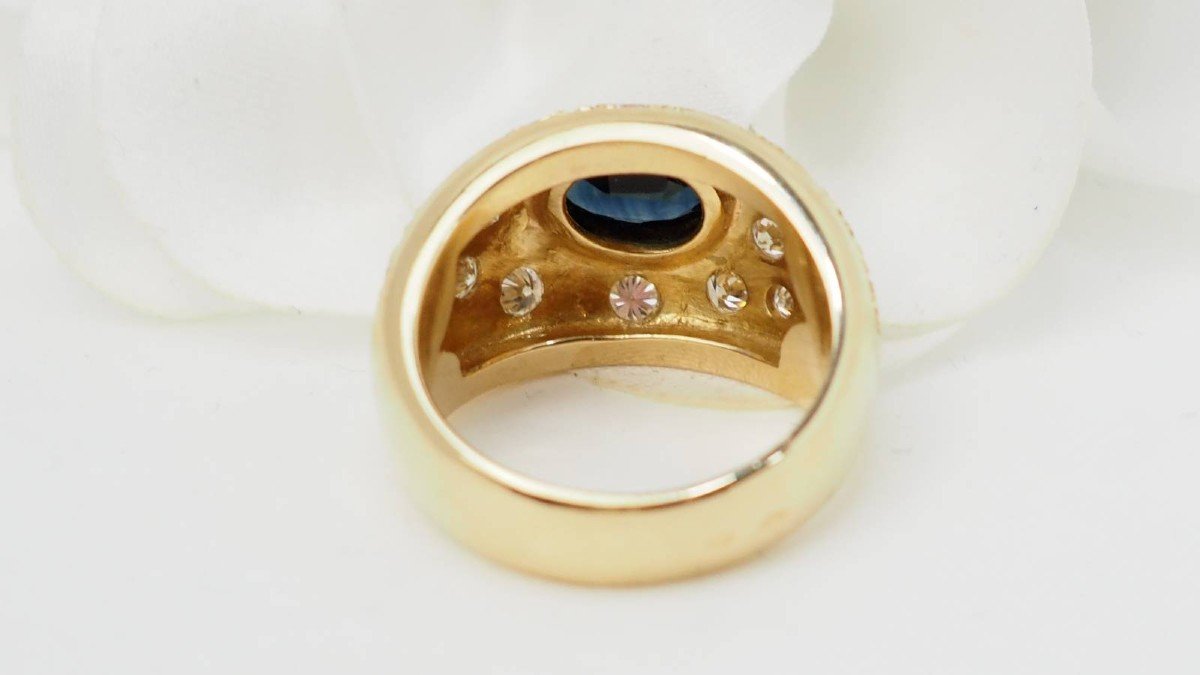 Bague Jonc En Or Jaune, Saphir Et Diamants -photo-2