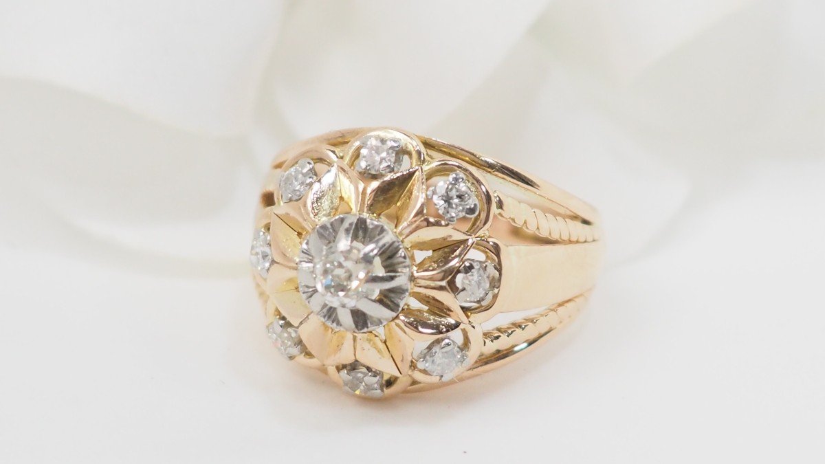 Bague Vintage En Or Jaune Et Diamants -photo-4