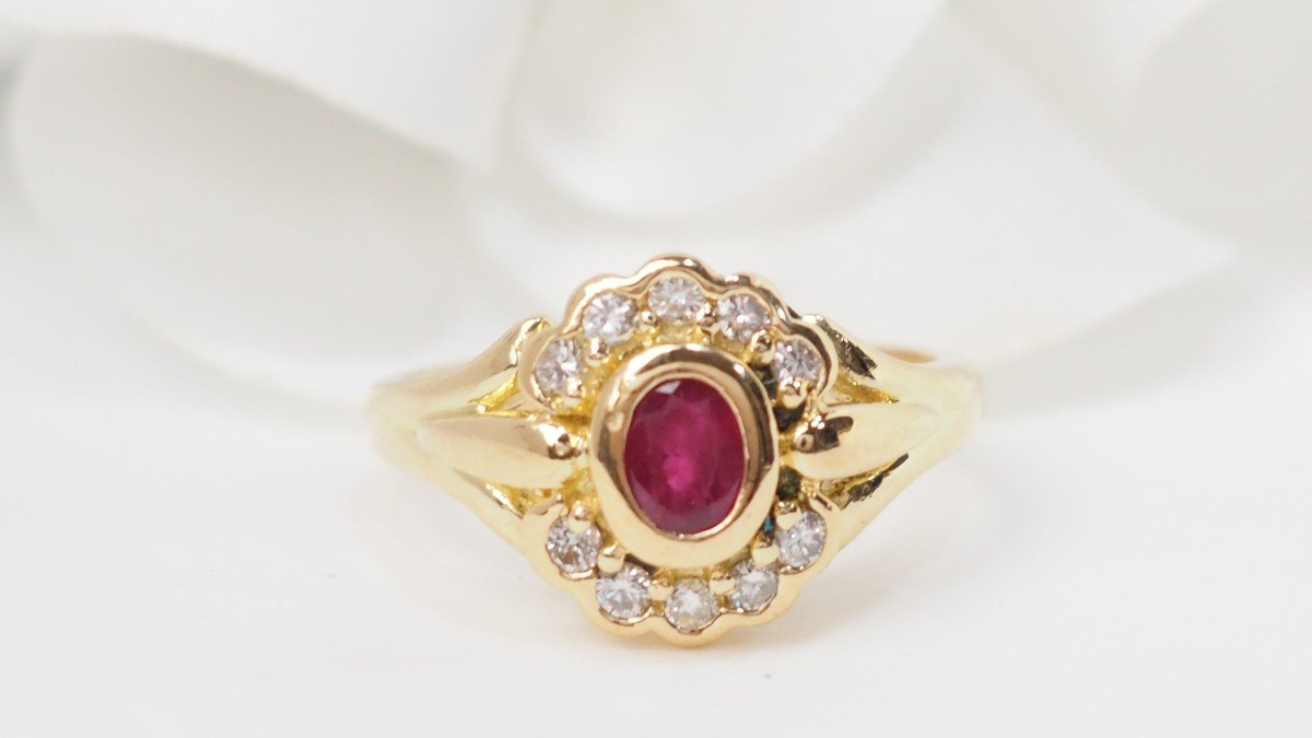  Marguerite Ring In Yellow Gold, Ruby And Diamonds-photo-2