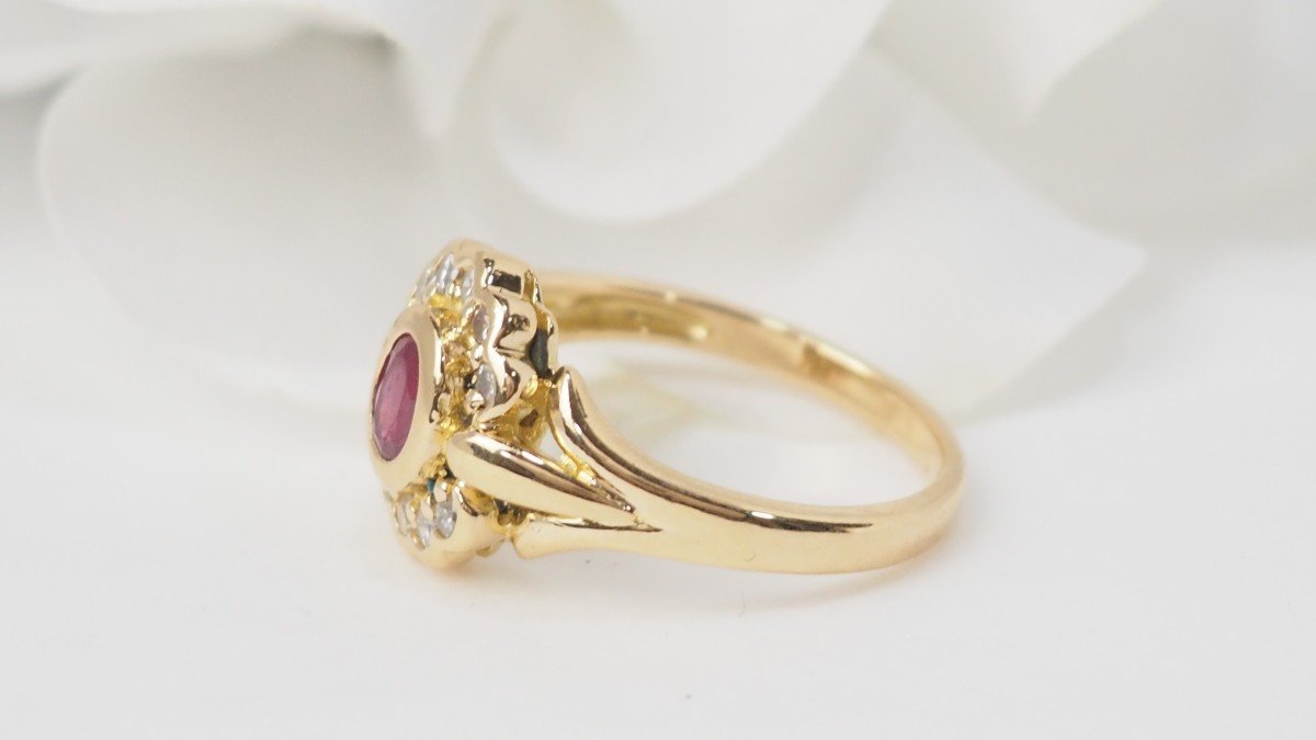  Marguerite Ring In Yellow Gold, Ruby And Diamonds-photo-1