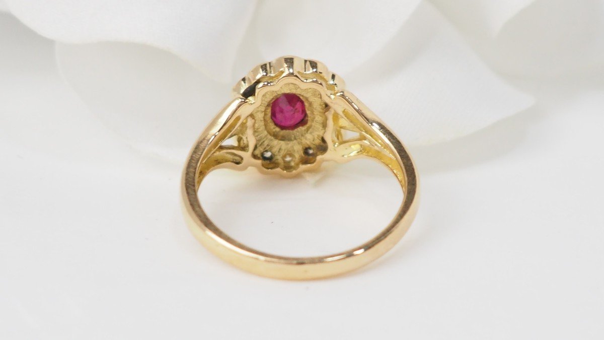  Marguerite Ring In Yellow Gold, Ruby And Diamonds-photo-2