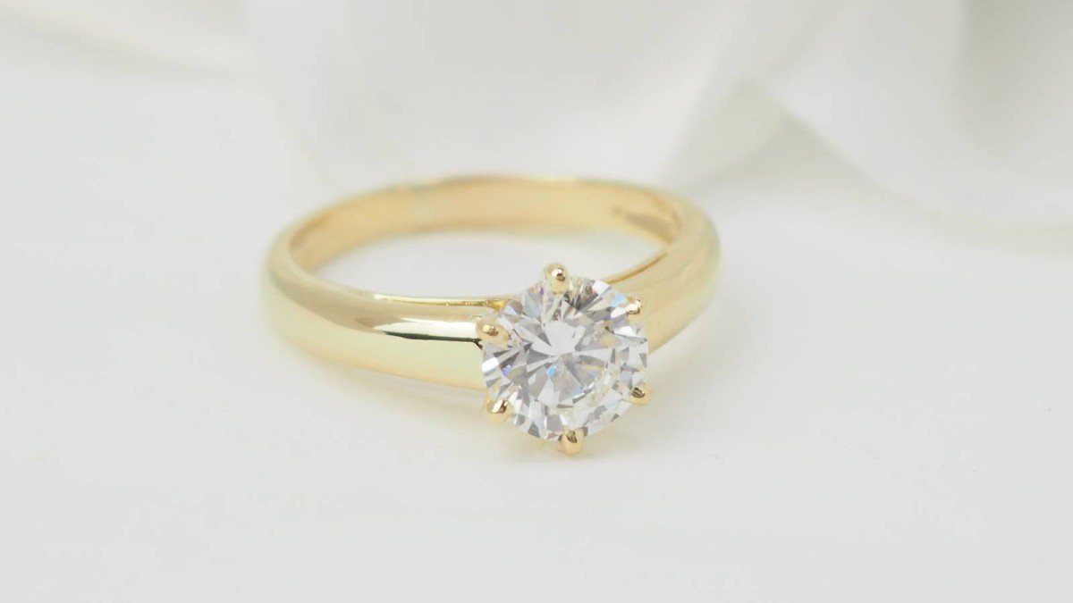 Bague Solitaire En Or Jaune Et Diamant De 1,05ct-photo-2