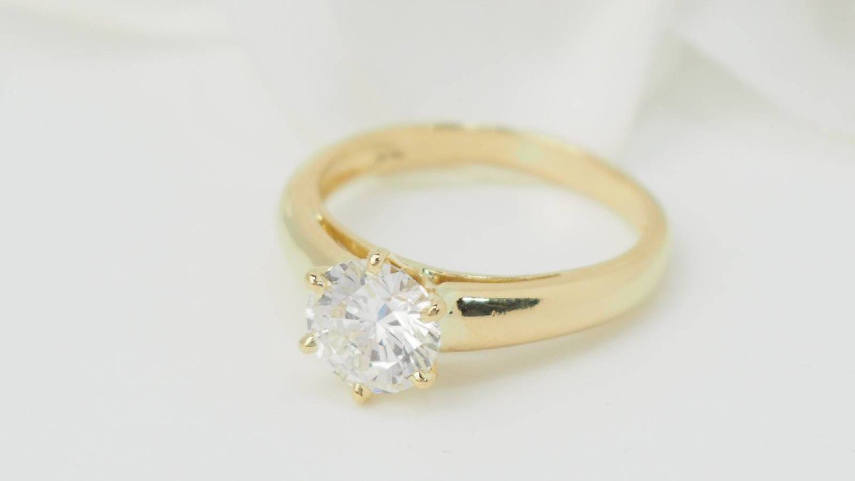 Bague Solitaire En Or Jaune Et Diamant De 1,05ct-photo-3