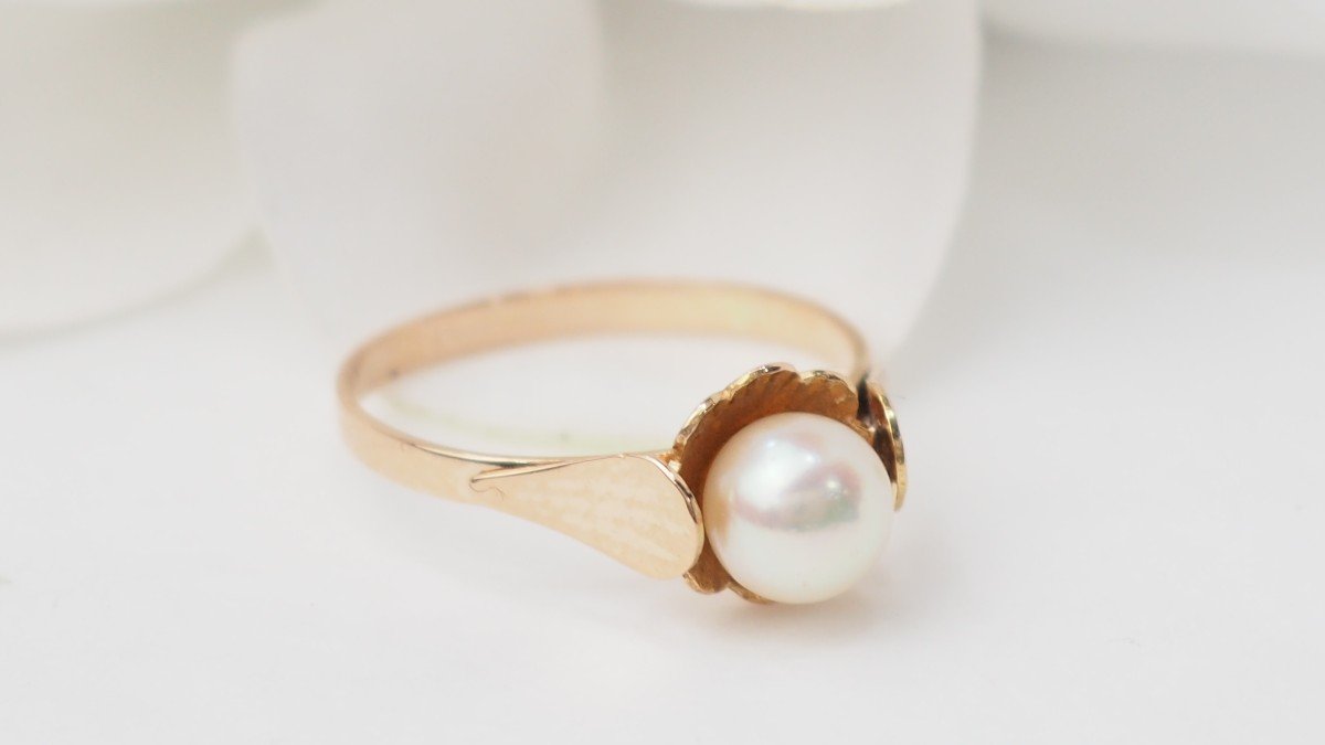 Rose Gold And Cultured Pearl Ring-photo-2