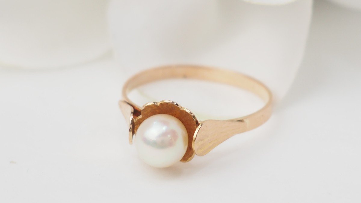 Rose Gold And Cultured Pearl Ring-photo-3