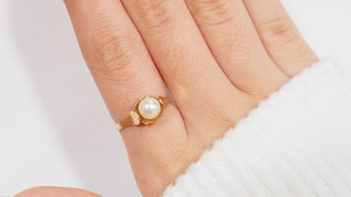 Rose Gold And Cultured Pearl Ring-photo-2